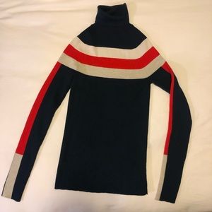 Athleta navy Turtleneck white red and white